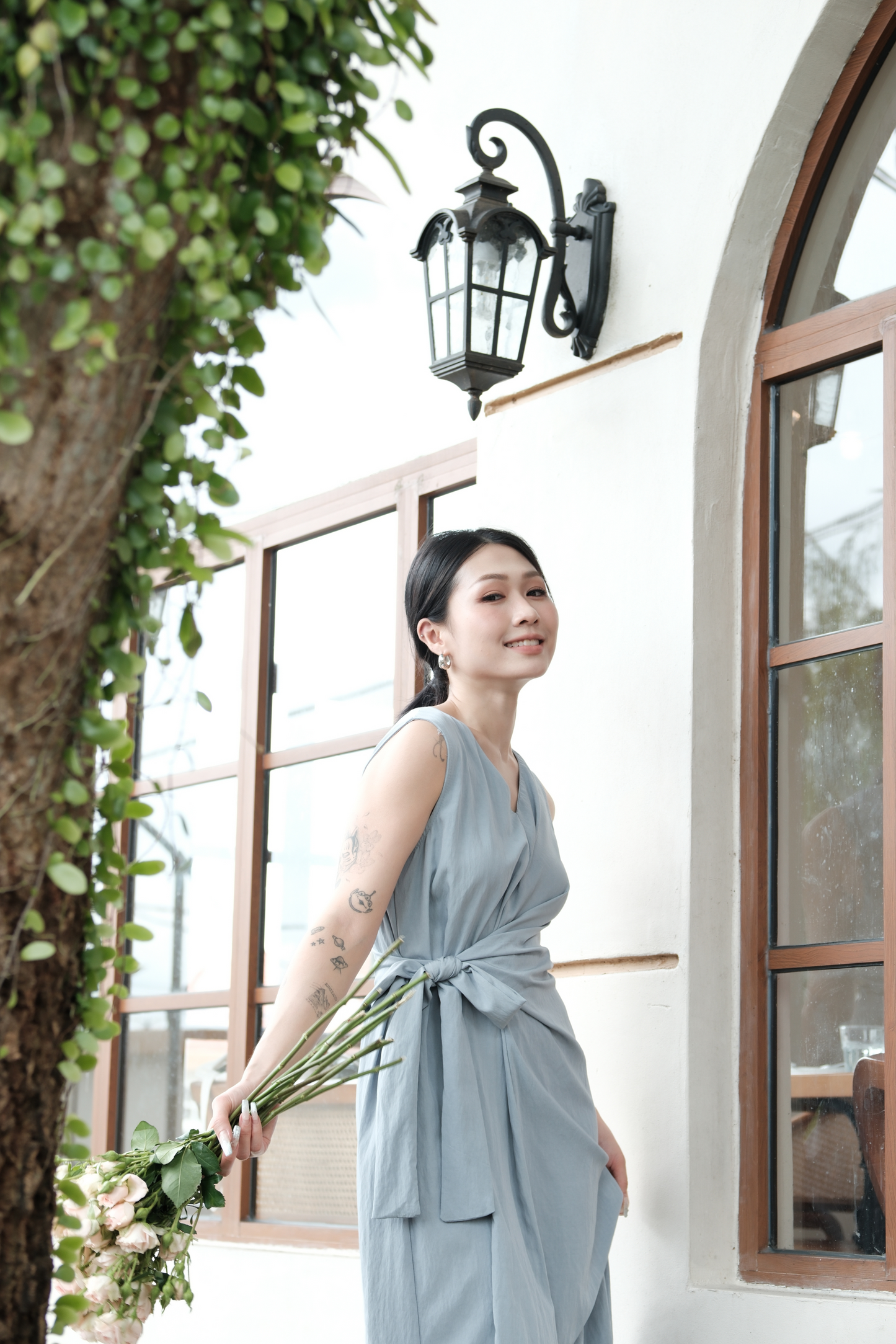 Élise Draped Side-Tie Maxi Dress in Light Blue