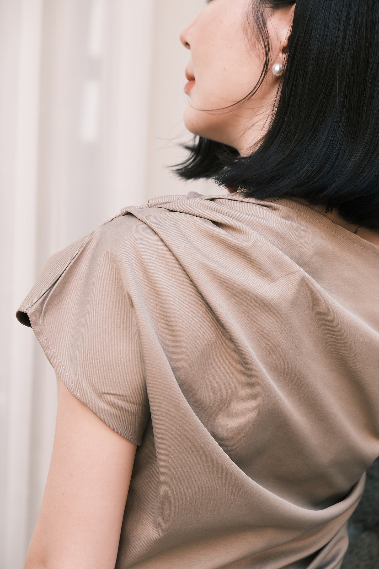 Aveline Drape Top & Wide-Leg Trousers Set in Khaki