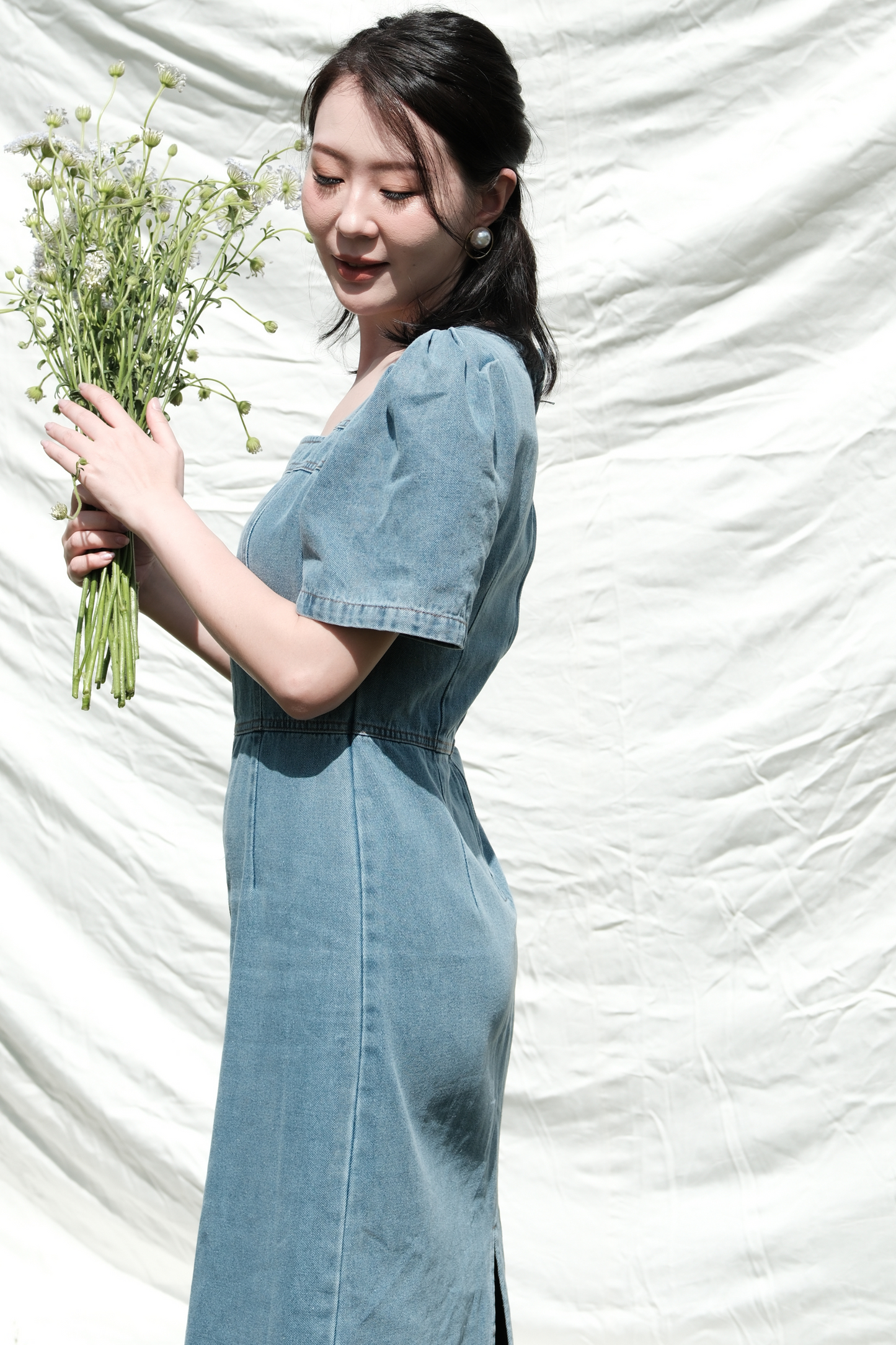 Juliette Puff Sleeve Denim Midi Dress