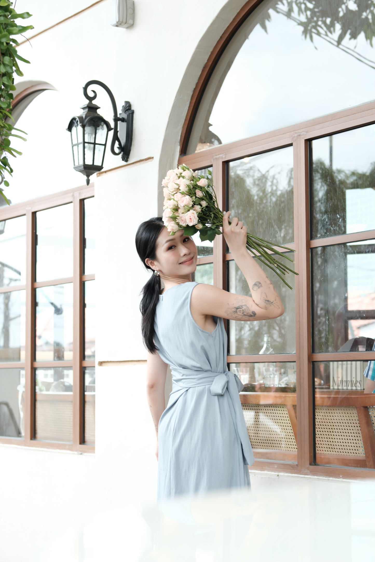 Élise Draped Side-Tie Maxi Dress in Light Blue