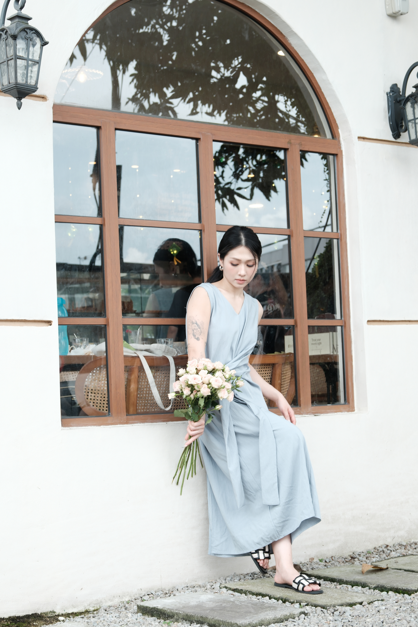 Élise Draped Side-Tie Maxi Dress in Light Blue