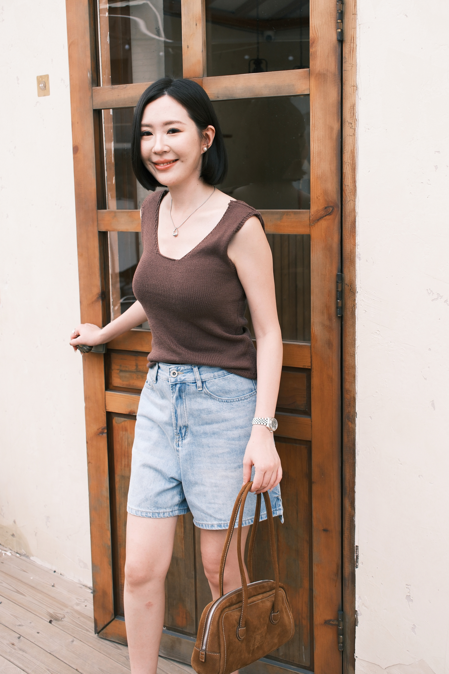 Céline Back-Tie Knit Tank in Coffee