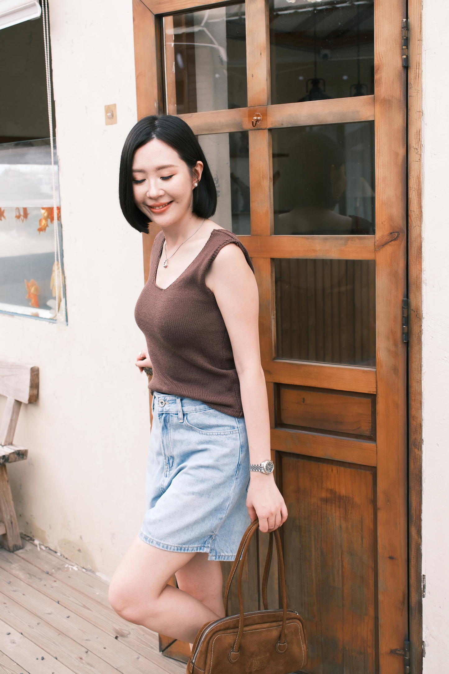 Céline Back-Tie Knit Tank in Coffee