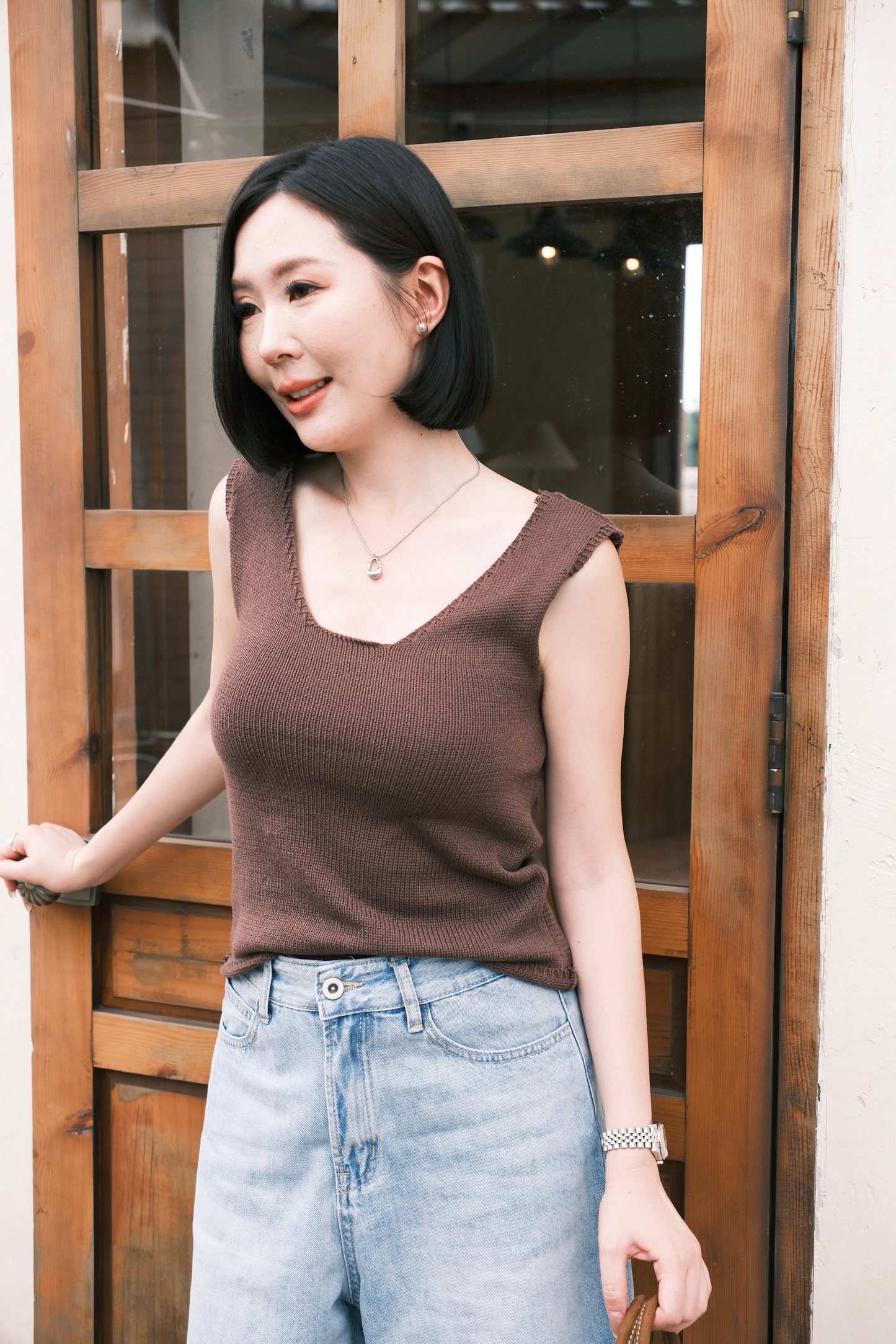 Céline Back-Tie Knit Tank in Coffee