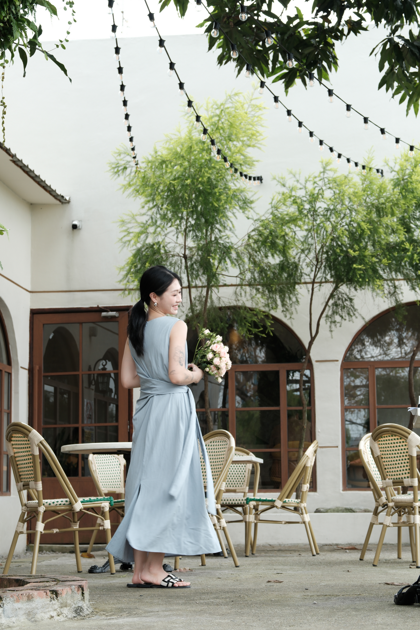 Élise Draped Side-Tie Maxi Dress in Light Blue