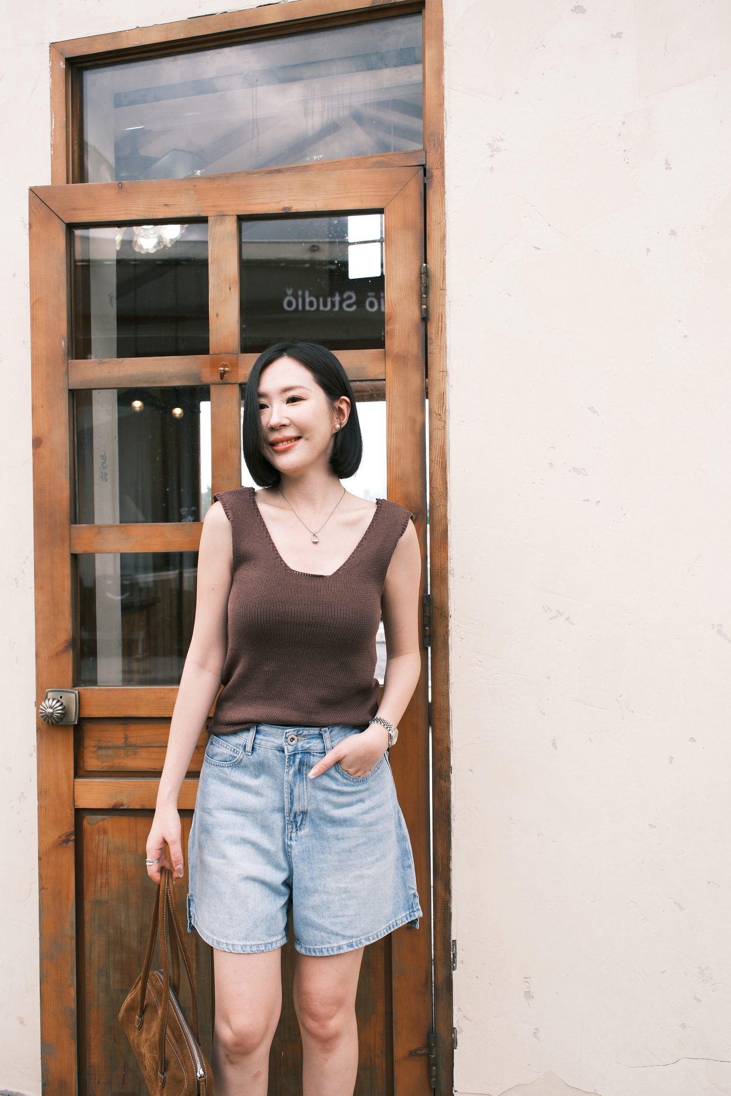 Céline Back-Tie Knit Tank in Coffee