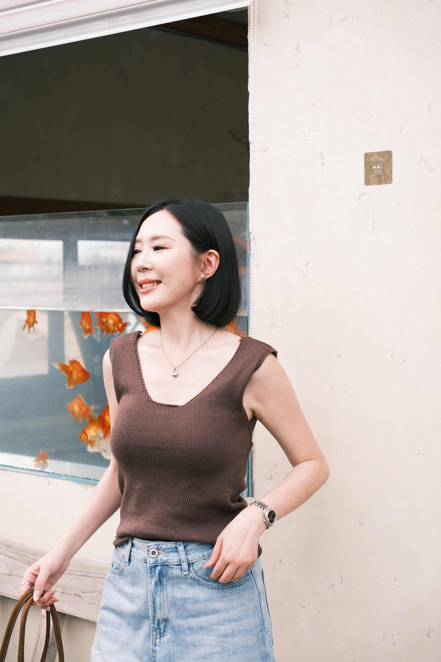 Céline Back-Tie Knit Tank in Coffee