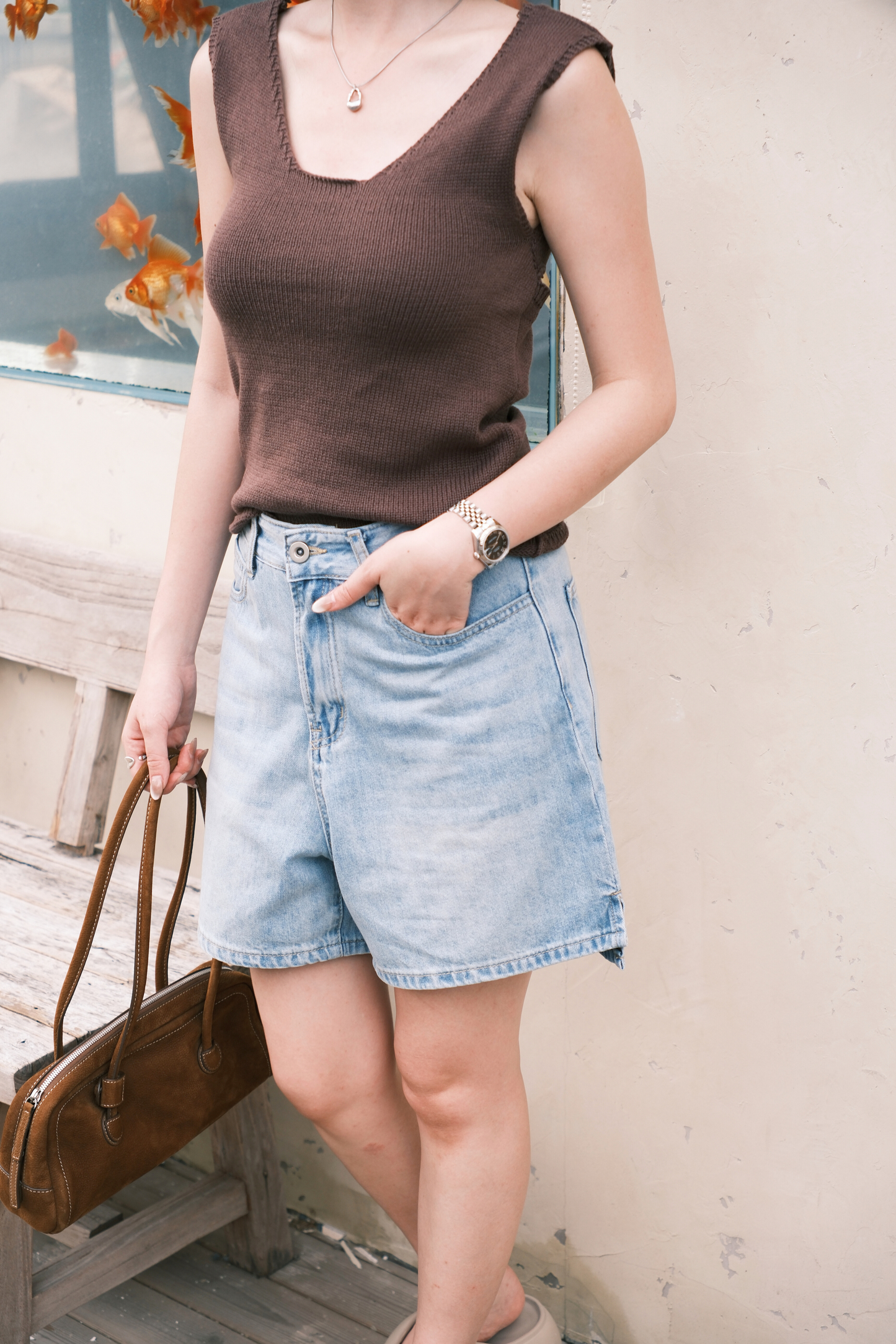 Céline Back-Tie Knit Tank in Coffee