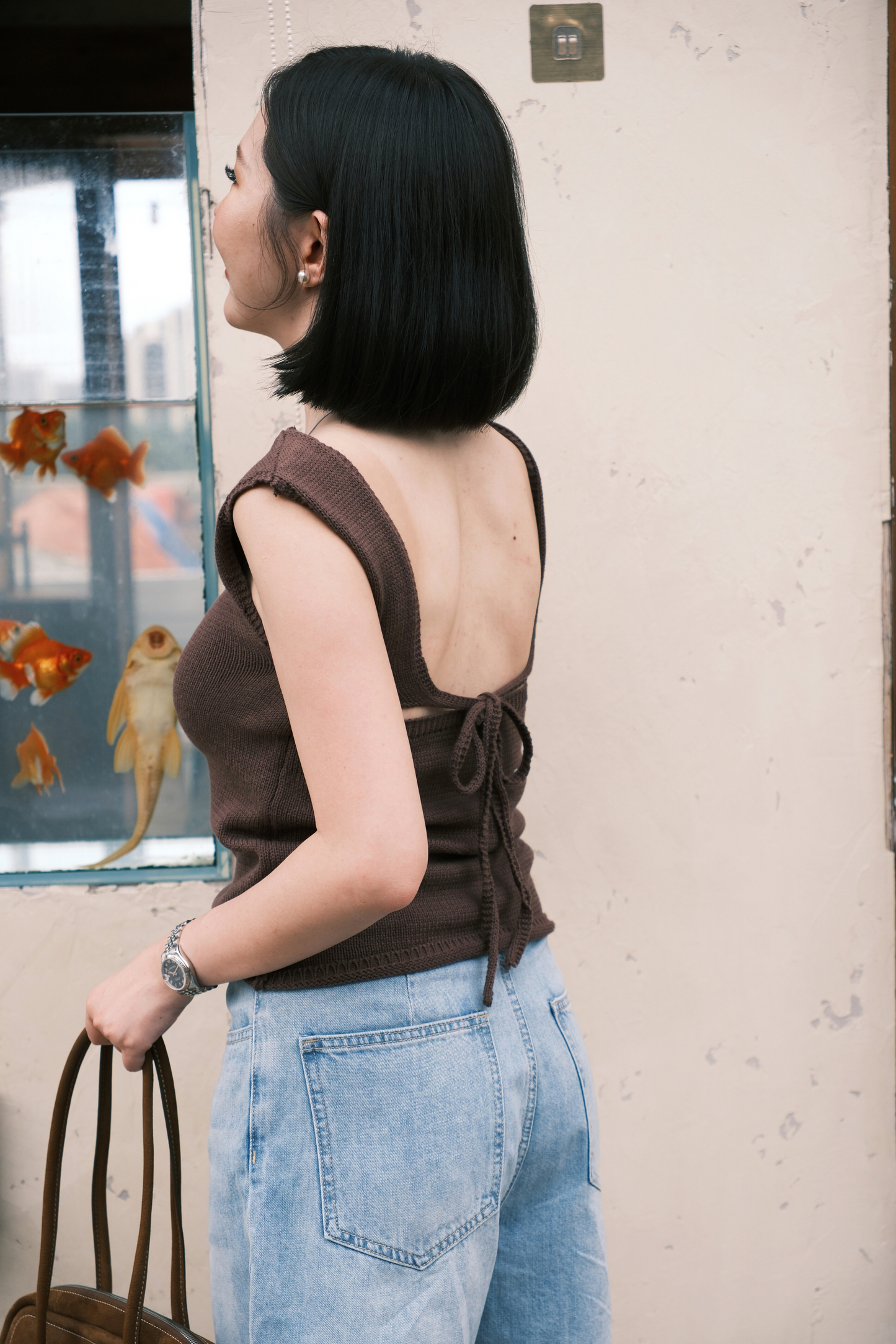 Céline Back-Tie Knit Tank in Coffee