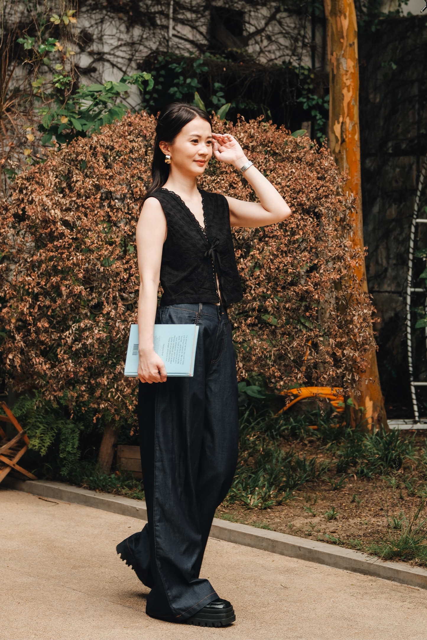 Celeste Lace Tie-Front Top in Black