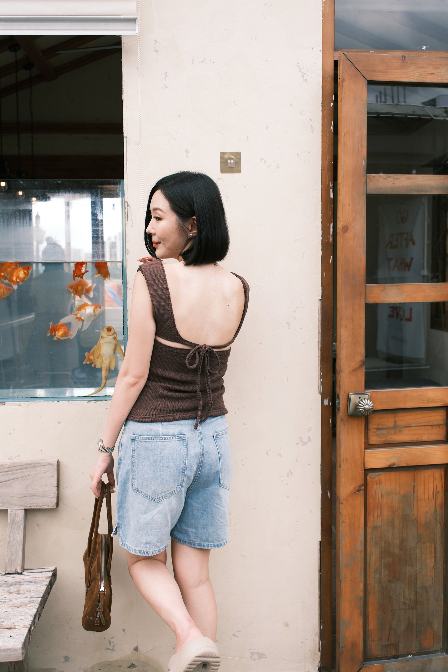 Céline Back-Tie Knit Tank in Coffee