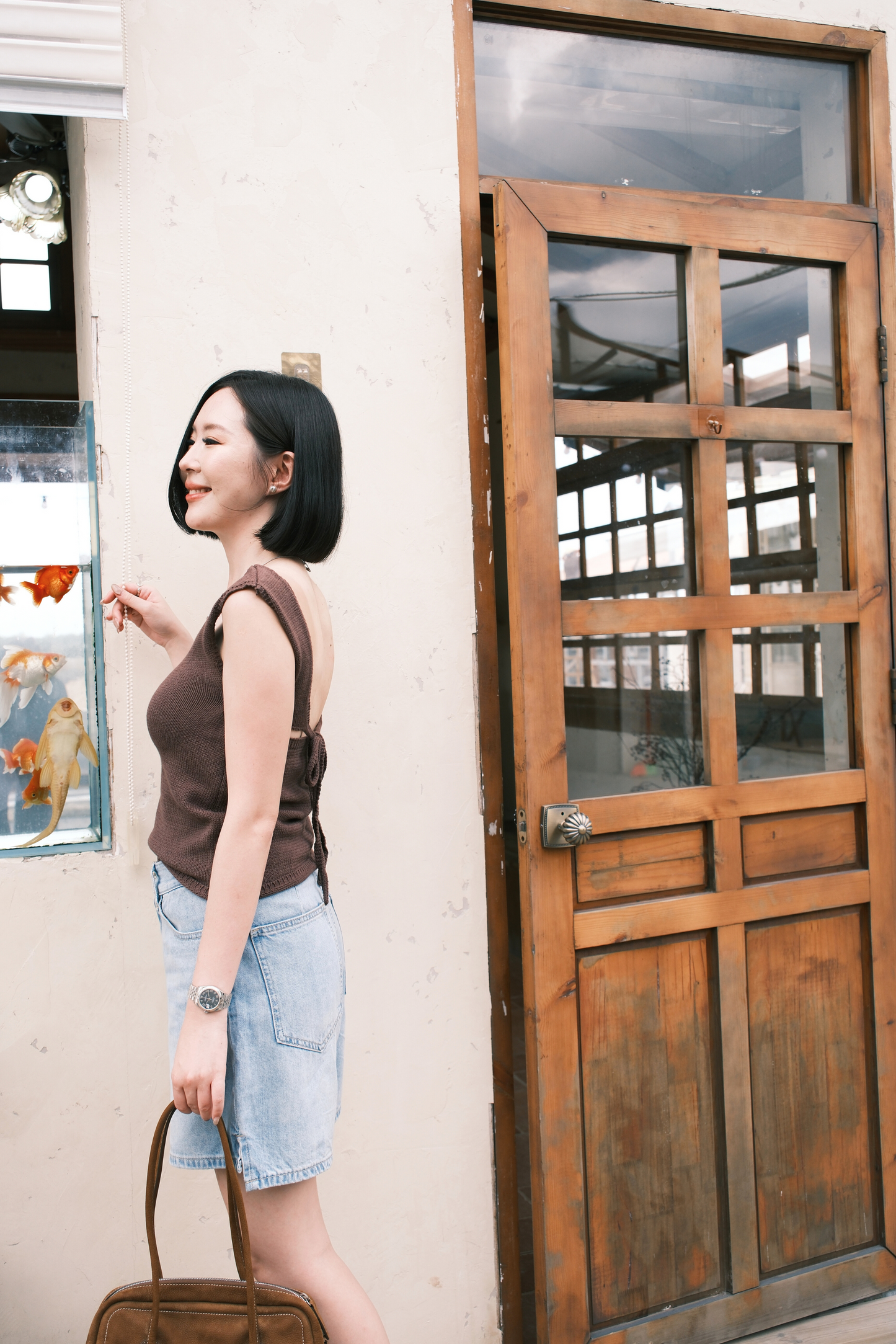 Céline Back-Tie Knit Tank in Coffee