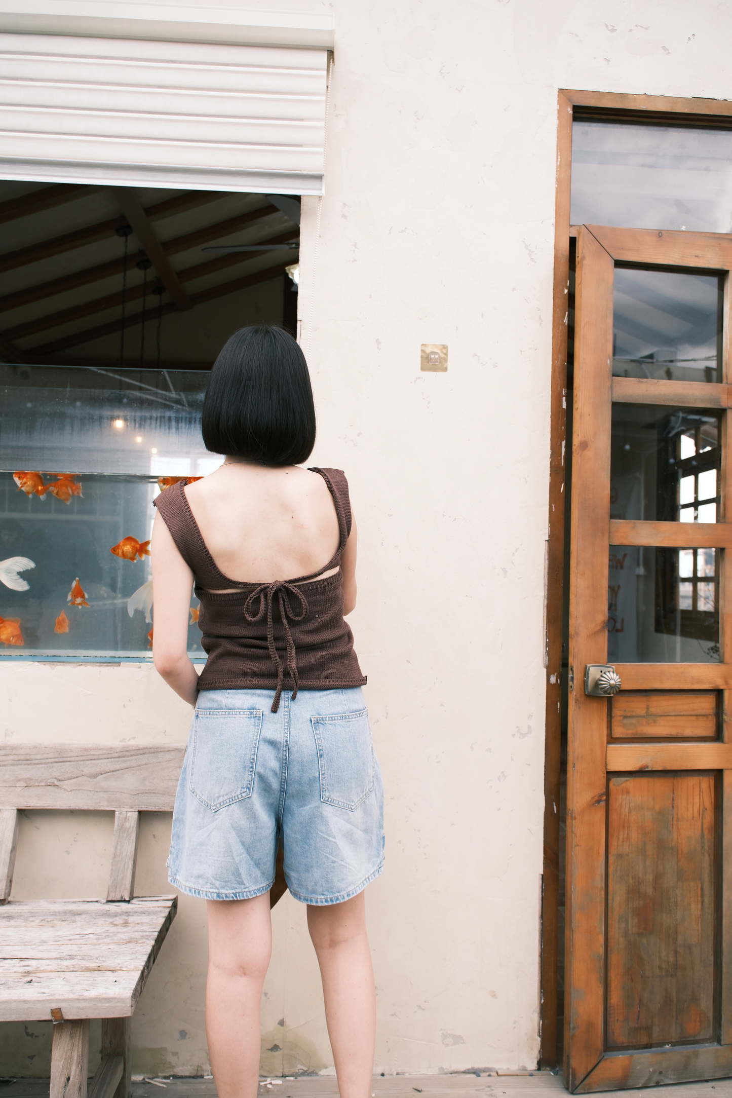 Céline Back-Tie Knit Tank in Coffee