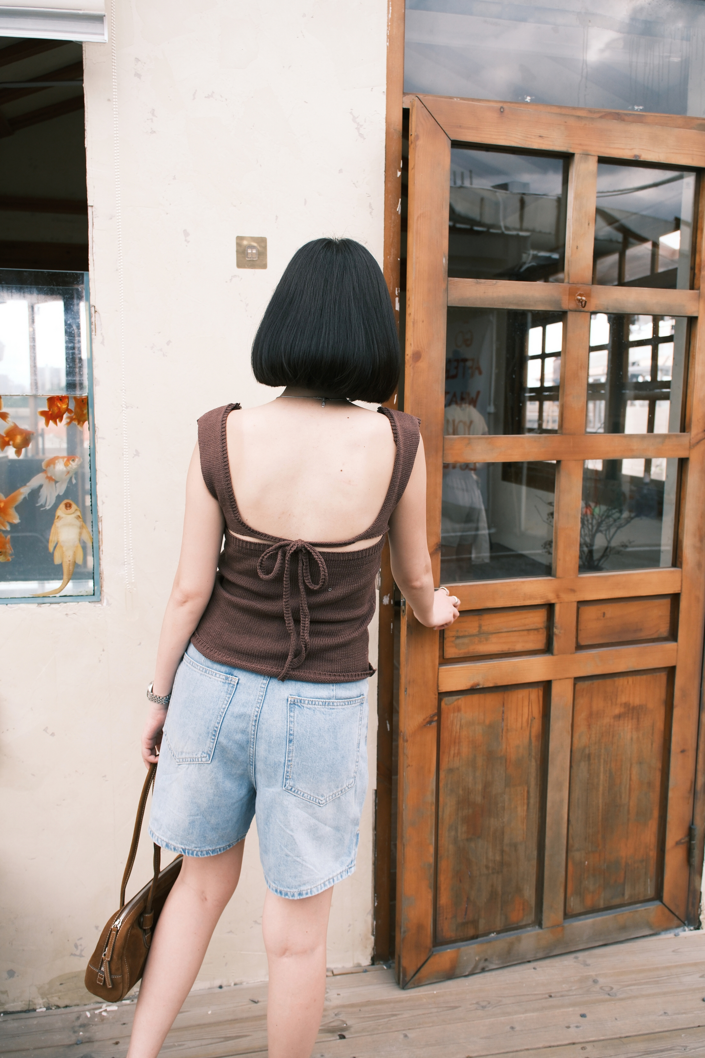Céline Back-Tie Knit Tank in Coffee