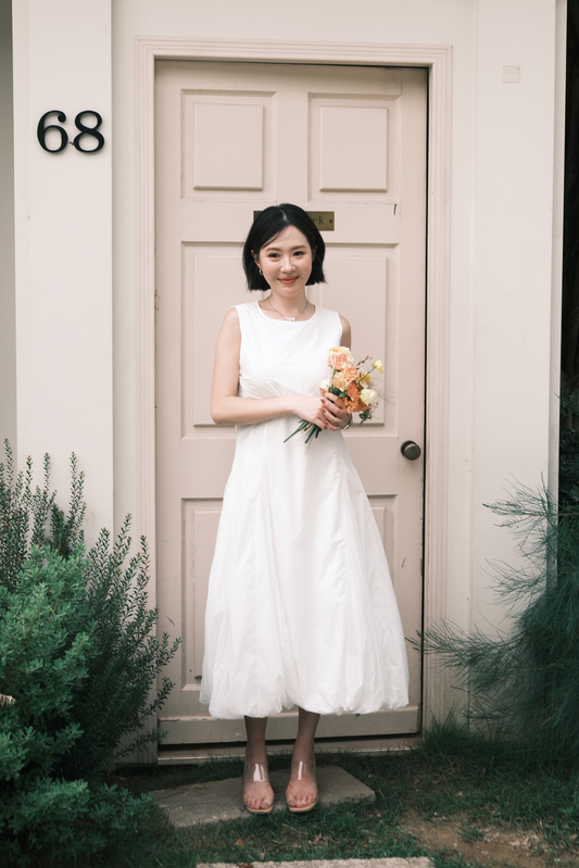 Amélie Cloud Hem Midi Dress in White