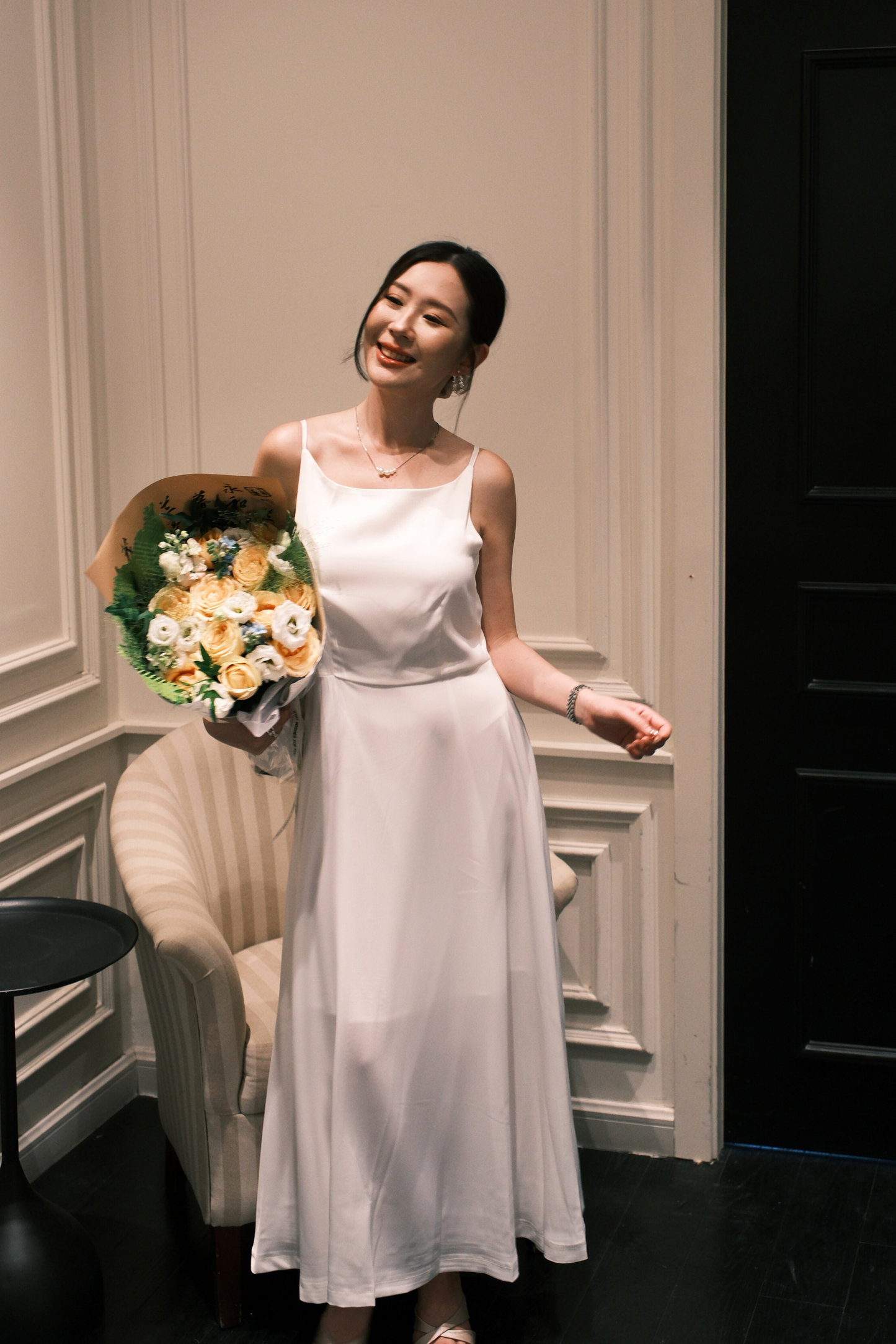 Clara Satin Grace Maxi Dress in White