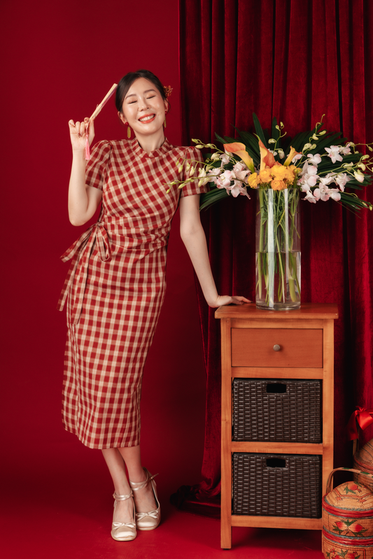 Camille Checked Mandarin Wrap Dress