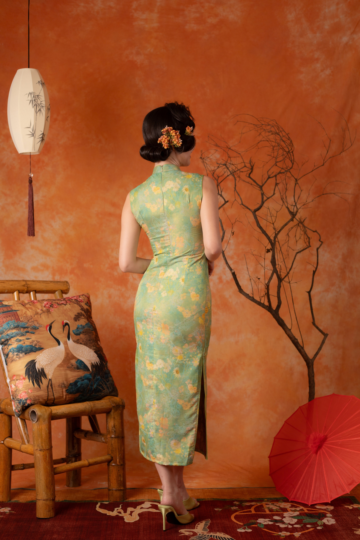 Mirabel Jade Knot Cheongsam Dress in Green