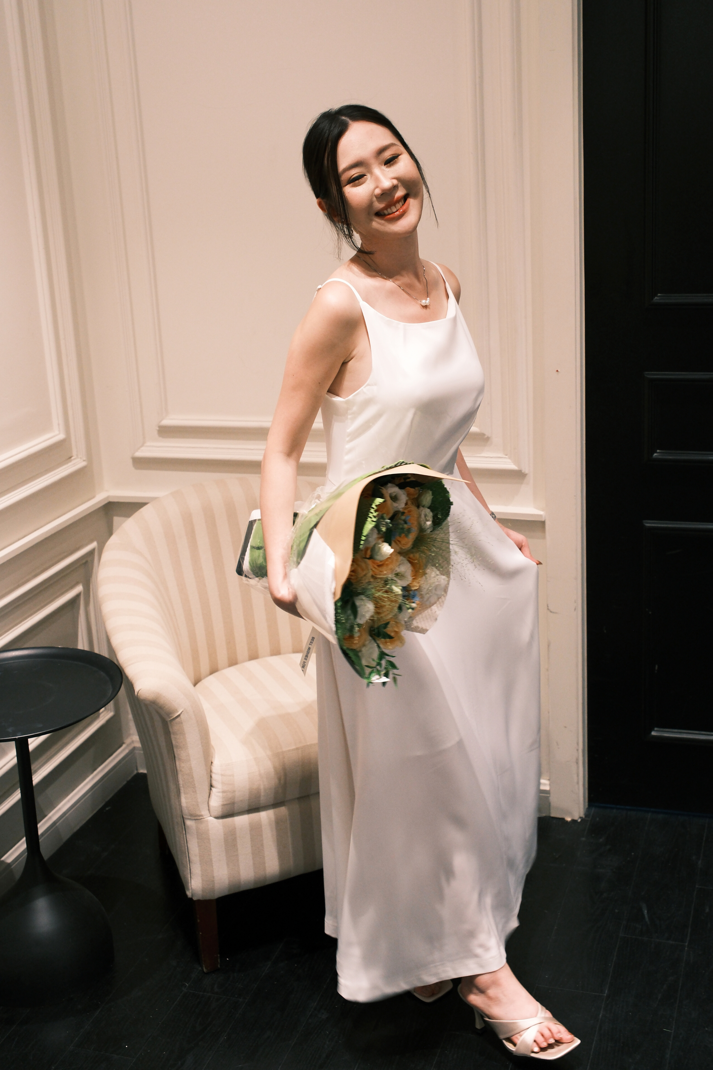 Clara Satin Grace Maxi Dress in White