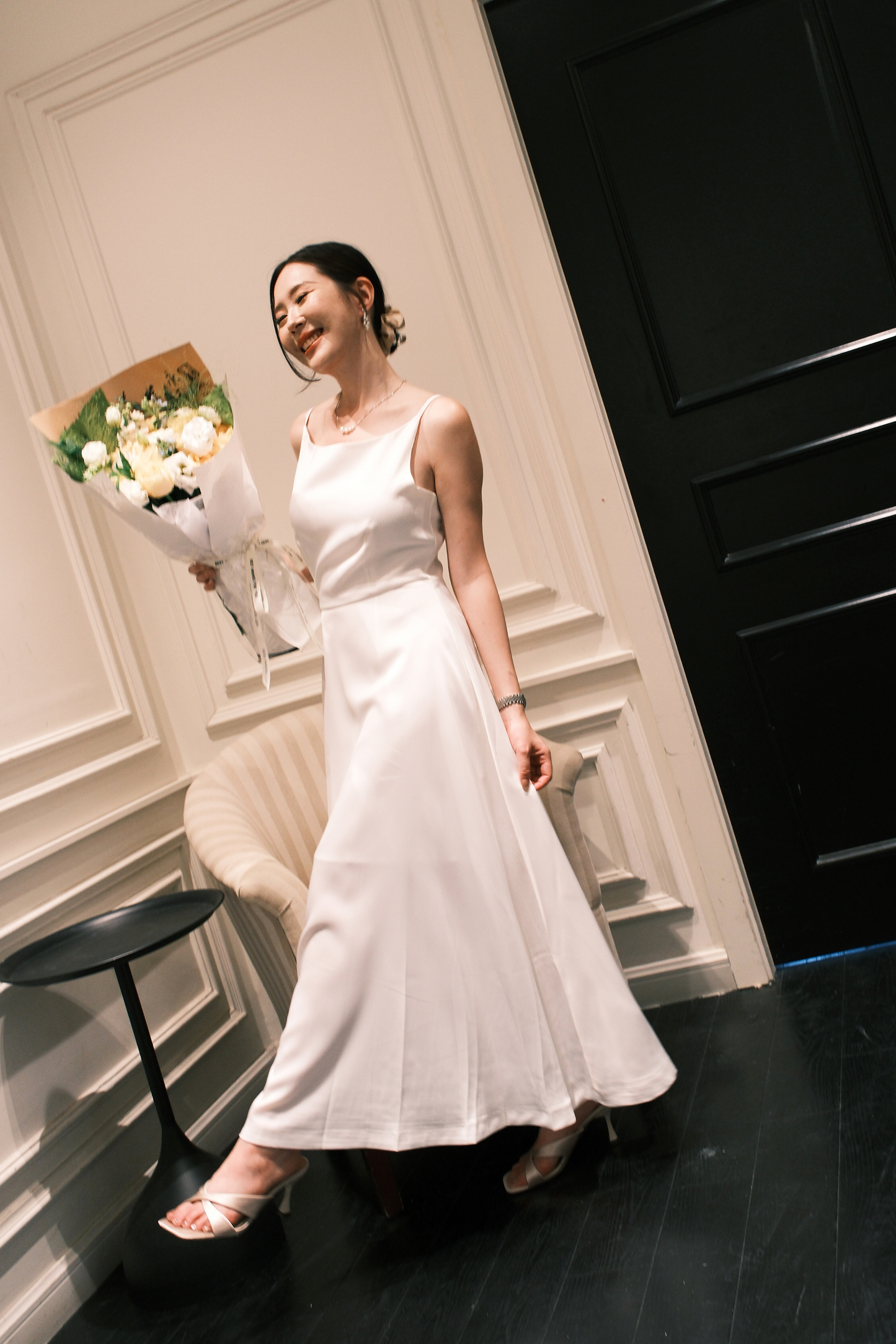 Clara Satin Grace Maxi Dress in White