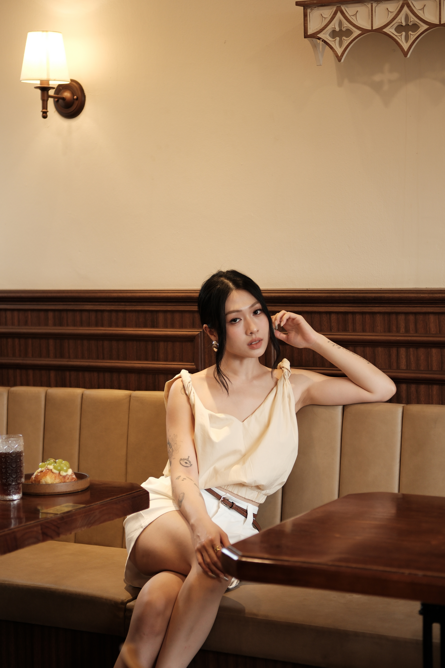 Lena Twisted V-Neck Cami in Beige