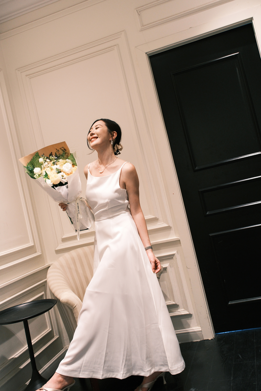 Clara Satin Grace Maxi Dress in White