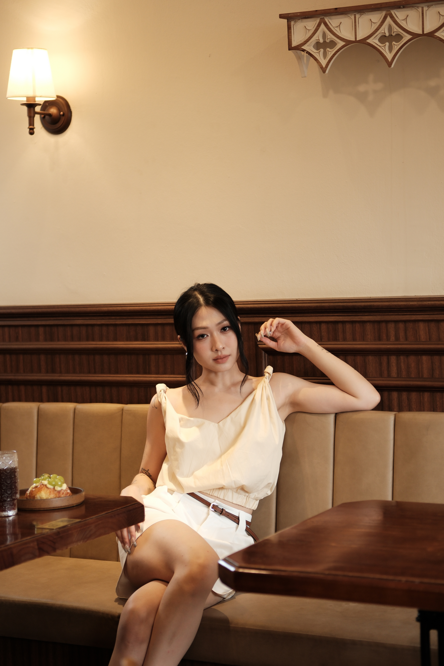 Lena Twisted V-Neck Cami in Beige