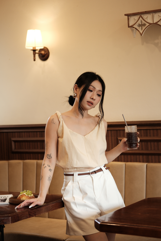 Lena Twisted V-Neck Cami in Beige