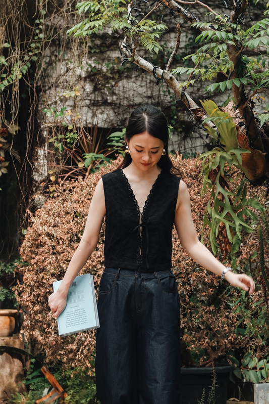 Celeste Lace Tie-Front Top in Black
