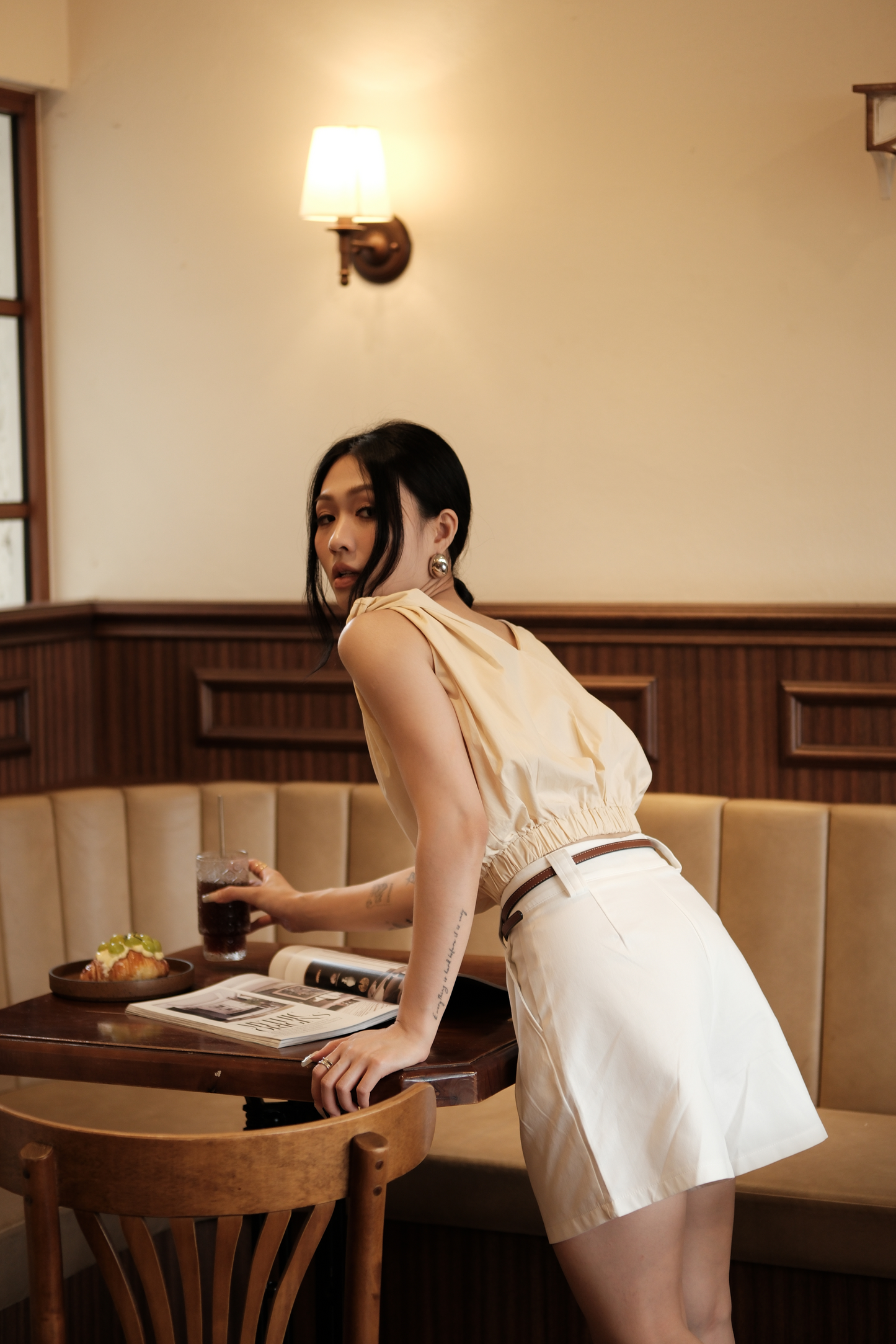 Lena Twisted V-Neck Cami in Beige