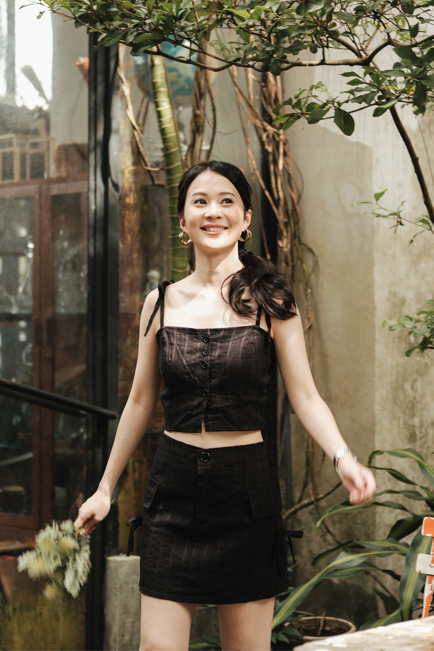Élise Textured Knit Cami & Skirt Set in Black