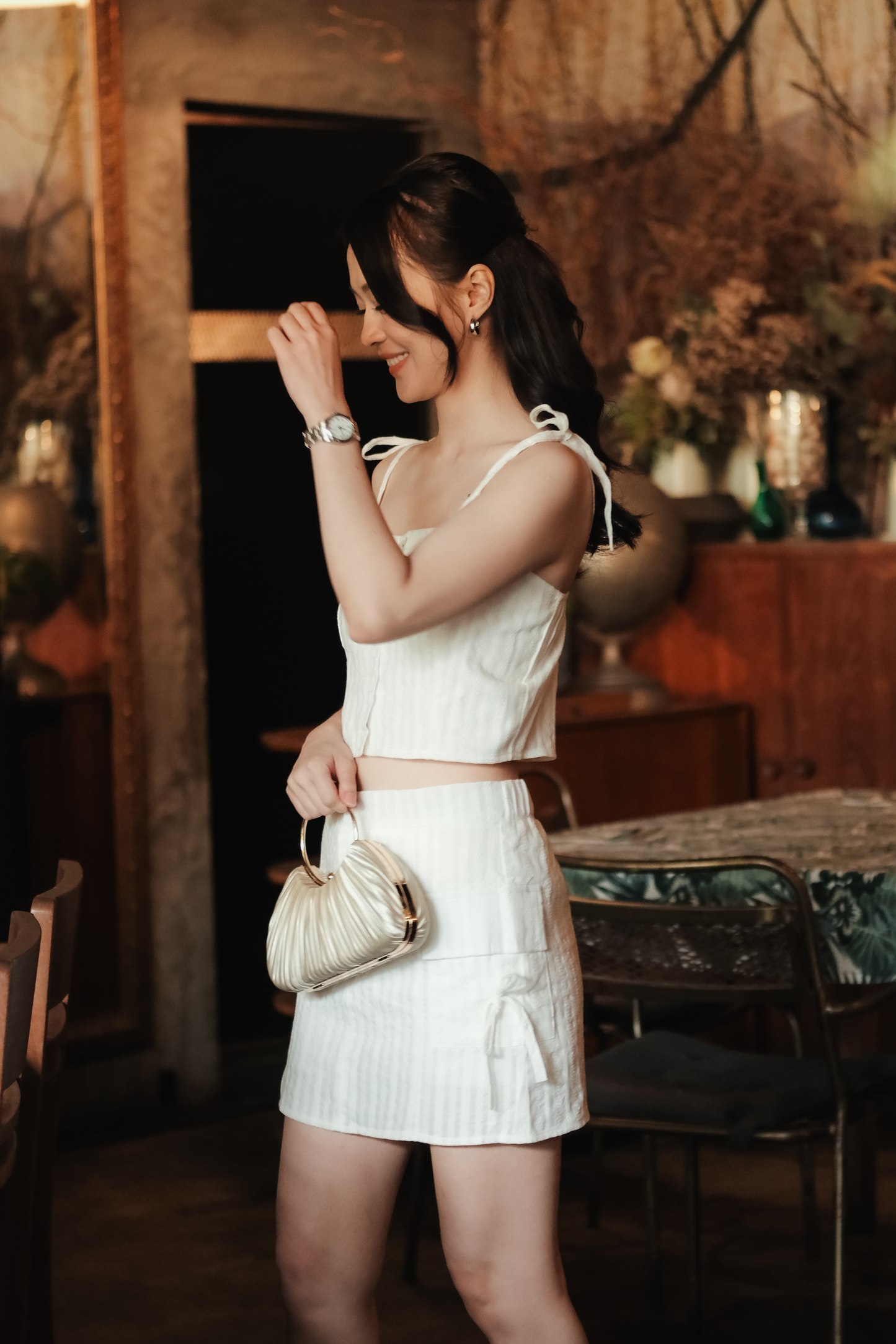 Élise Textured Knit Cami & Skirt Set in White