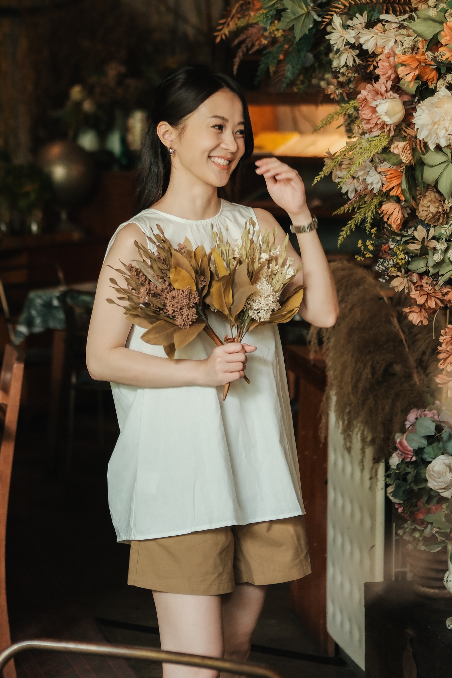 Inès Draped Back Knot Top in White