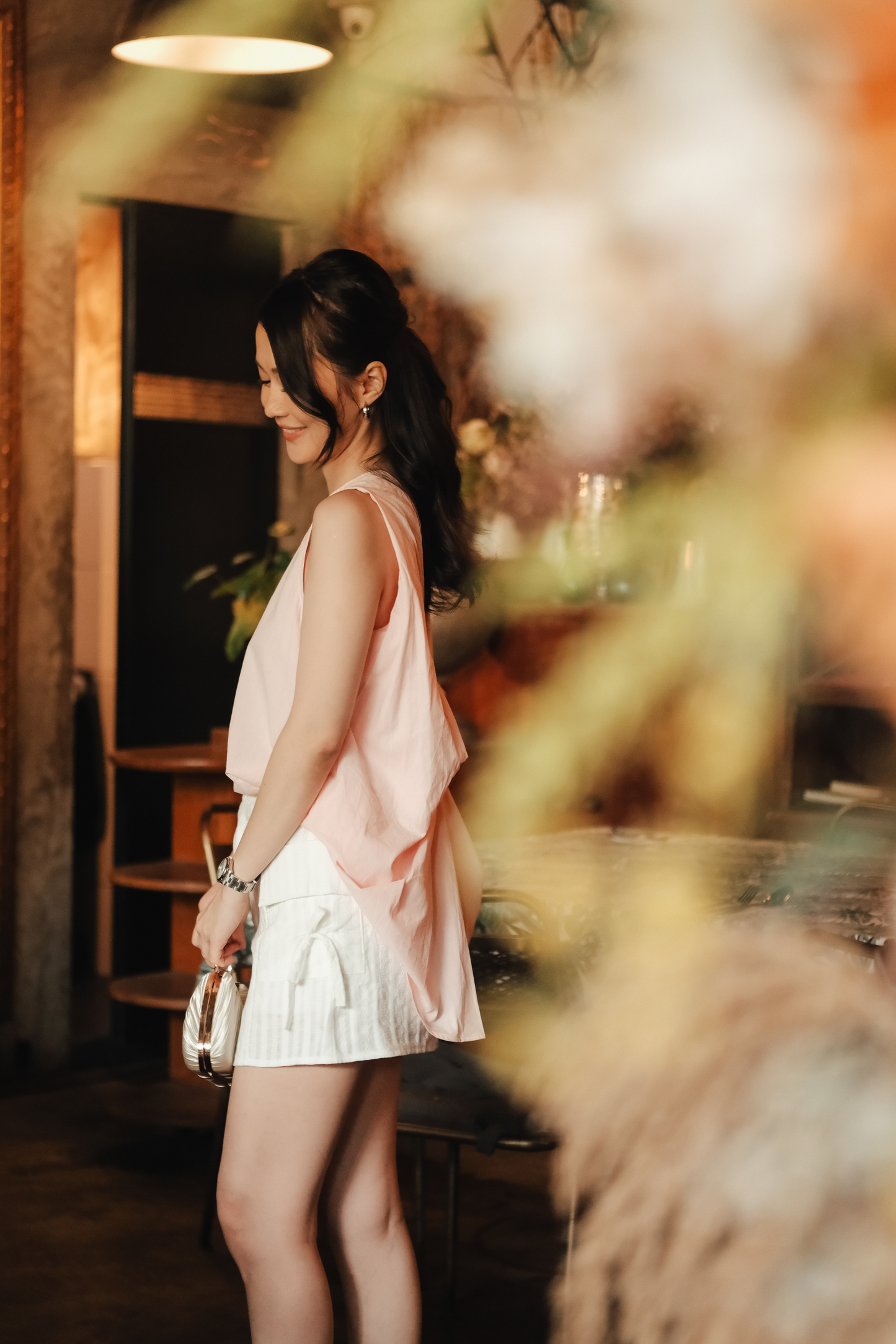 Inès Draped Back Knot Top in Ballet Pink