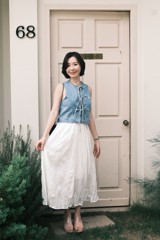 Rhea Lace-Up Denim Vest in Blue