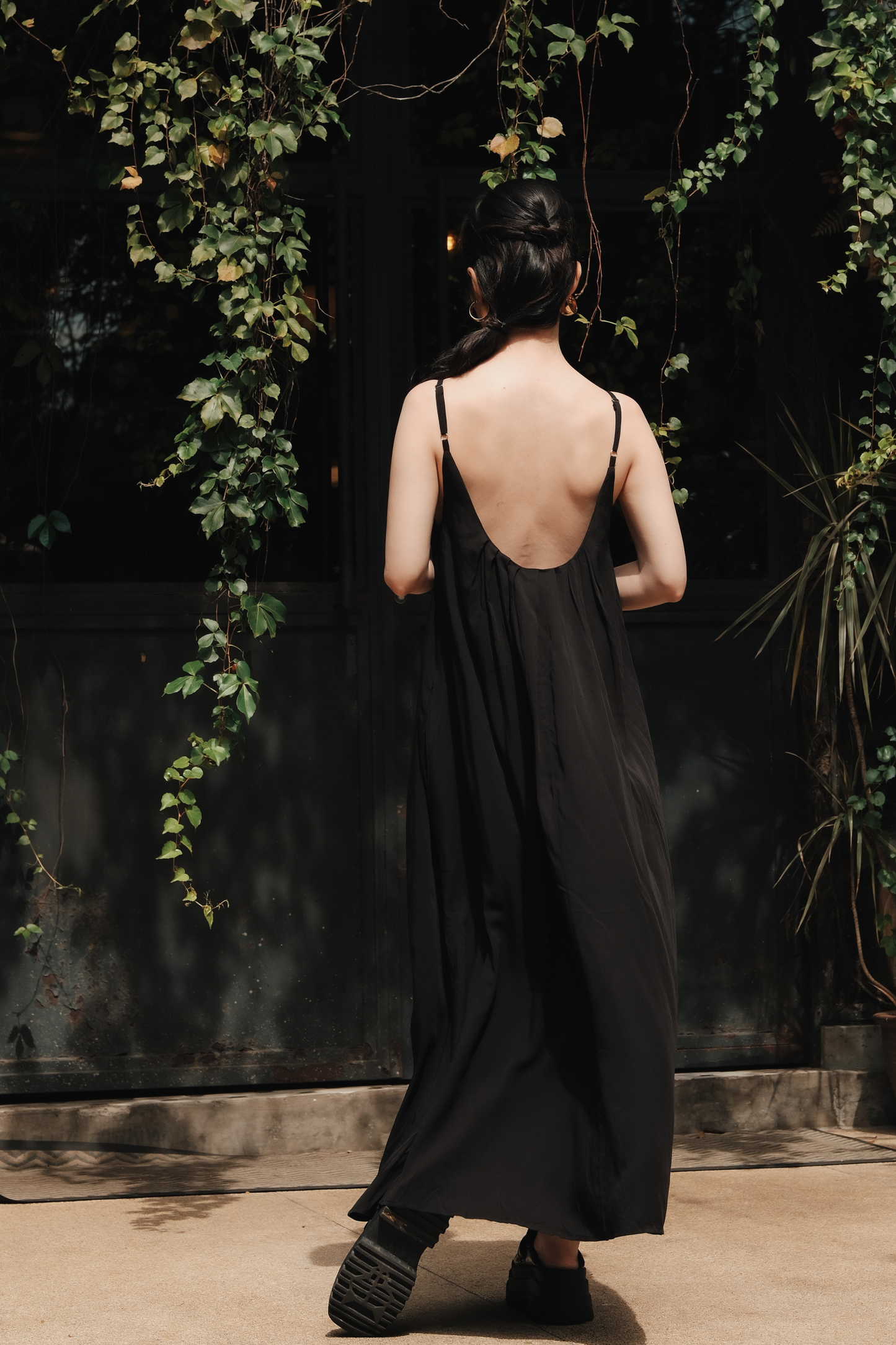Solène Draped Back Maxi Dress in Black