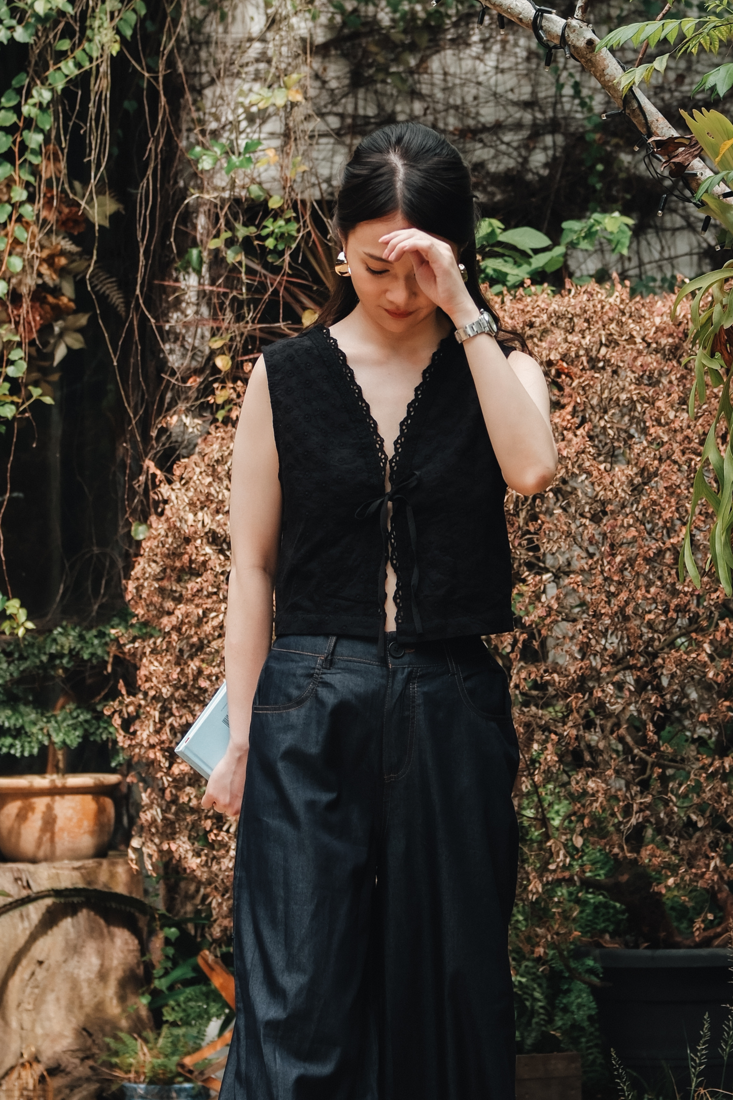 Celeste Lace Tie-Front Top in Black
