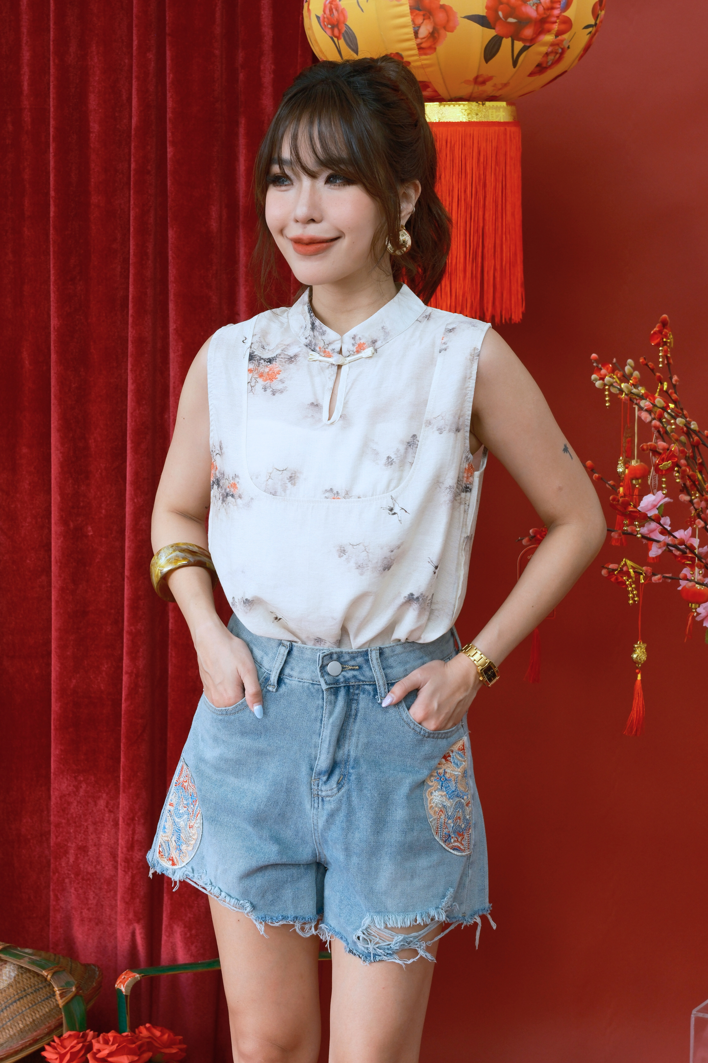 Aurelia Ink-Print Sleeveless Top (In-Stock)