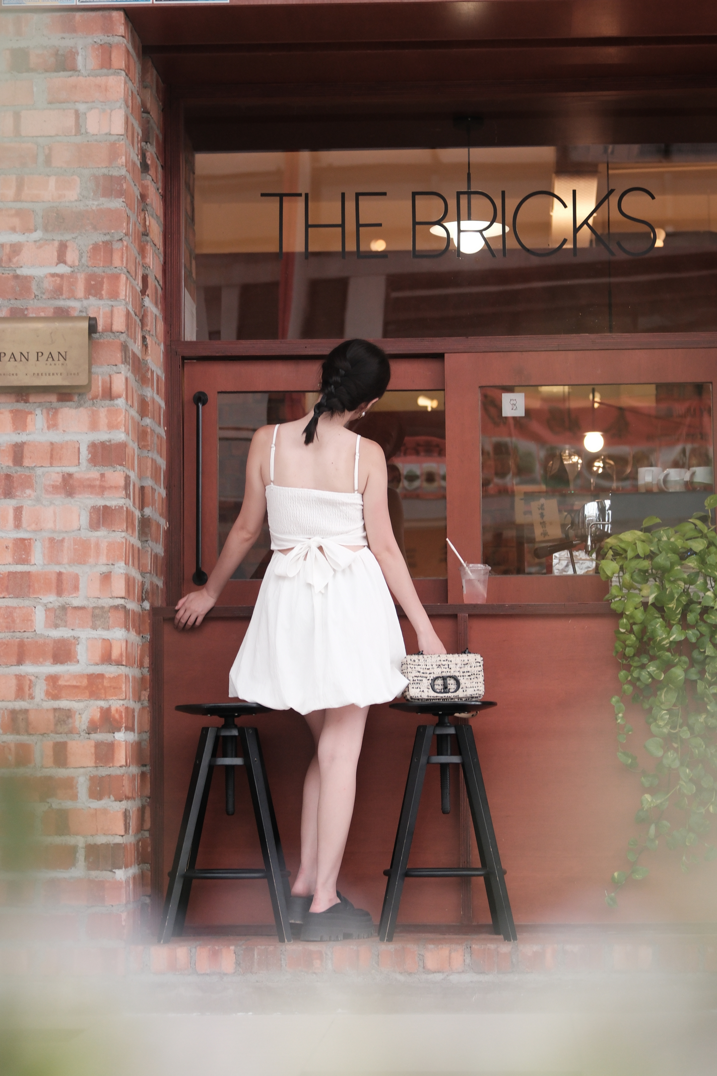 Élise Ribbon-Back Mini Dress in White