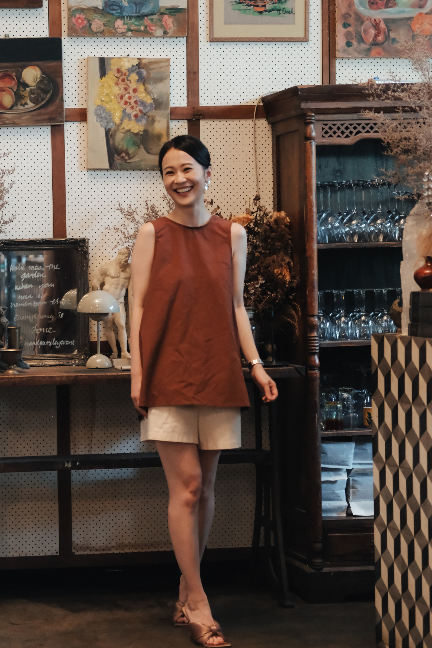 Inès Draped Back Knot Top in Coffee