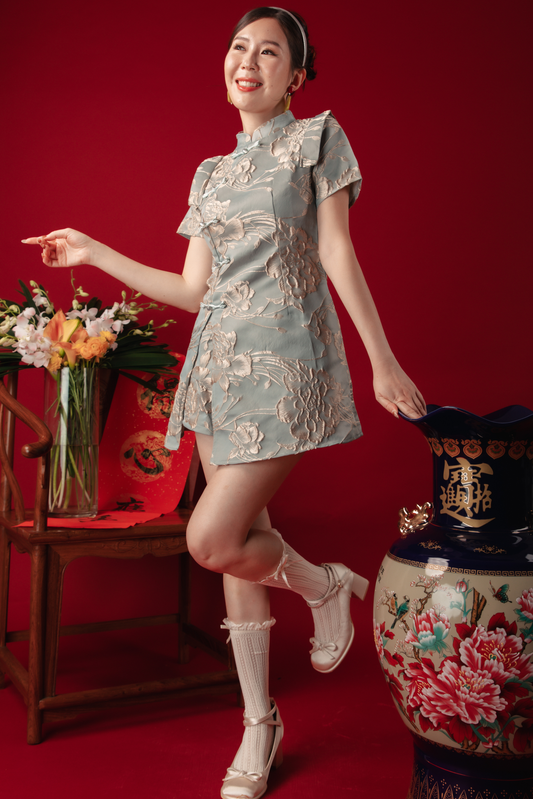 Azure Bloom Brocade Two-Piece Set