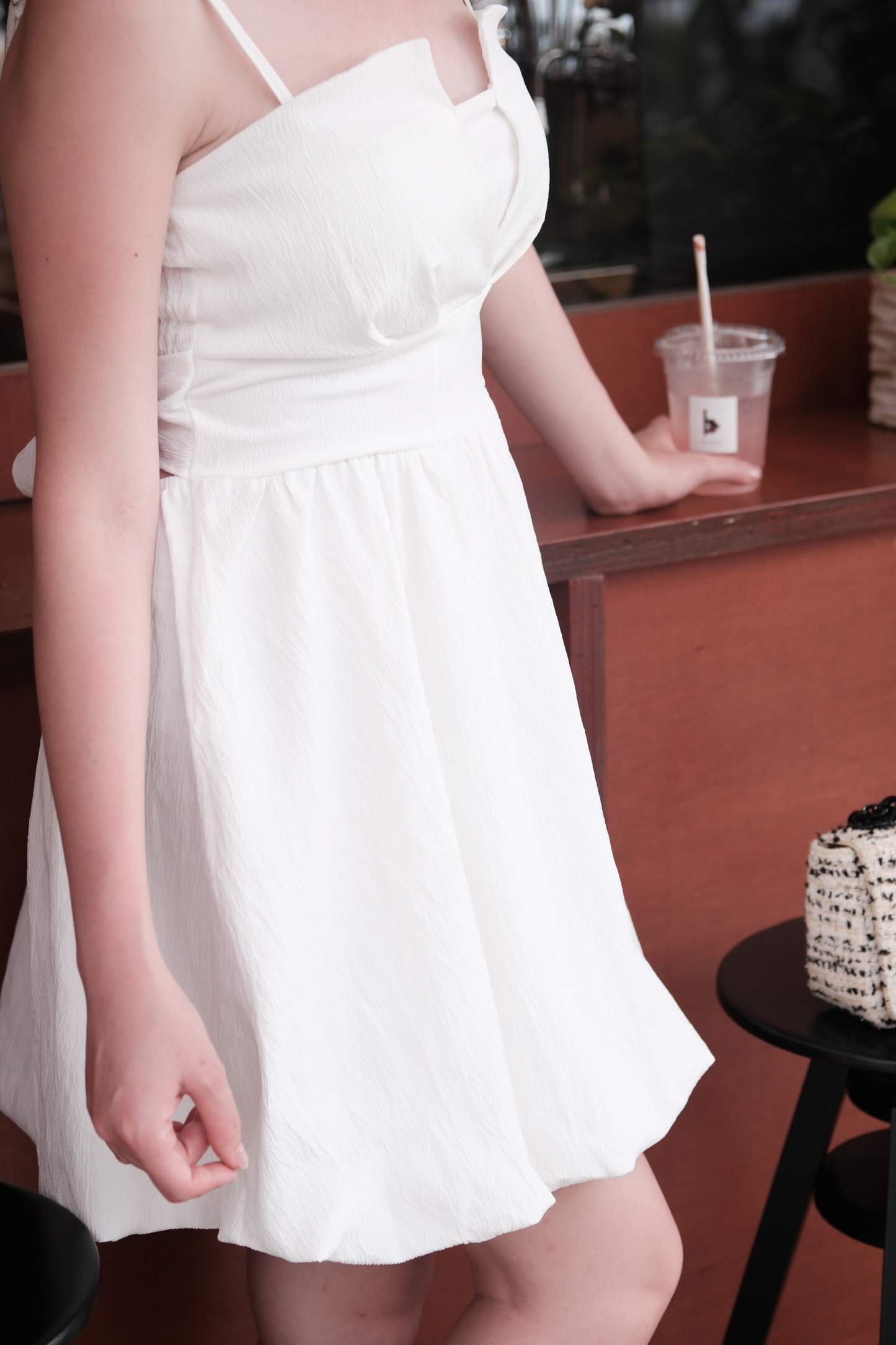 Élise Ribbon-Back Mini Dress in White