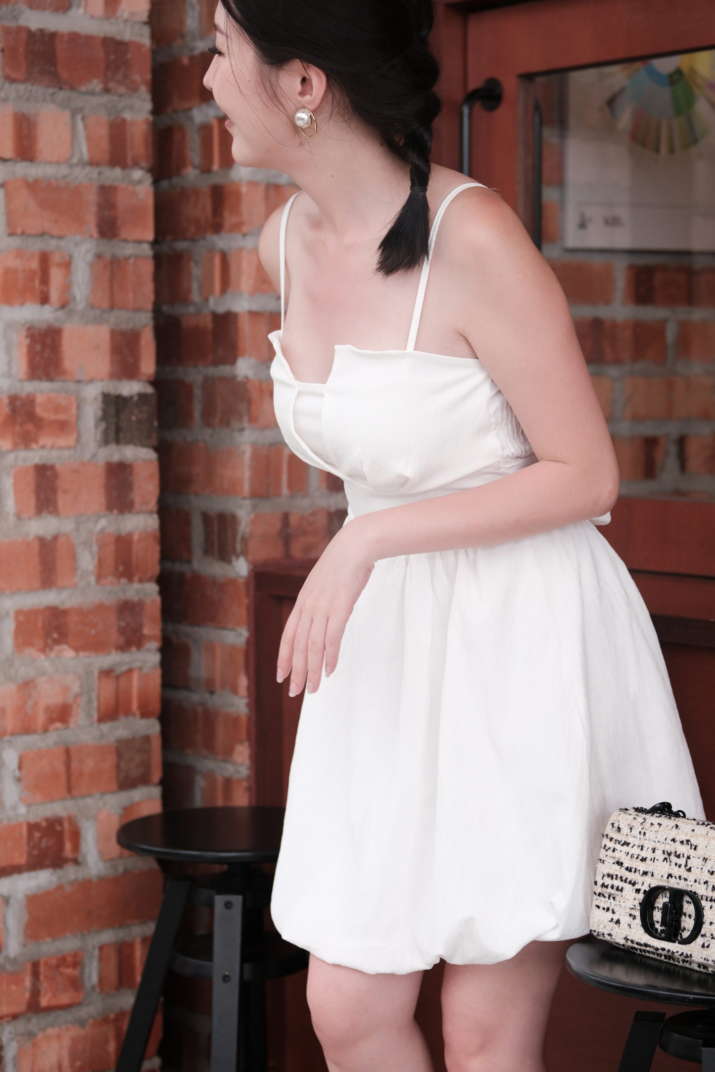 Élise Ribbon-Back Mini Dress in White
