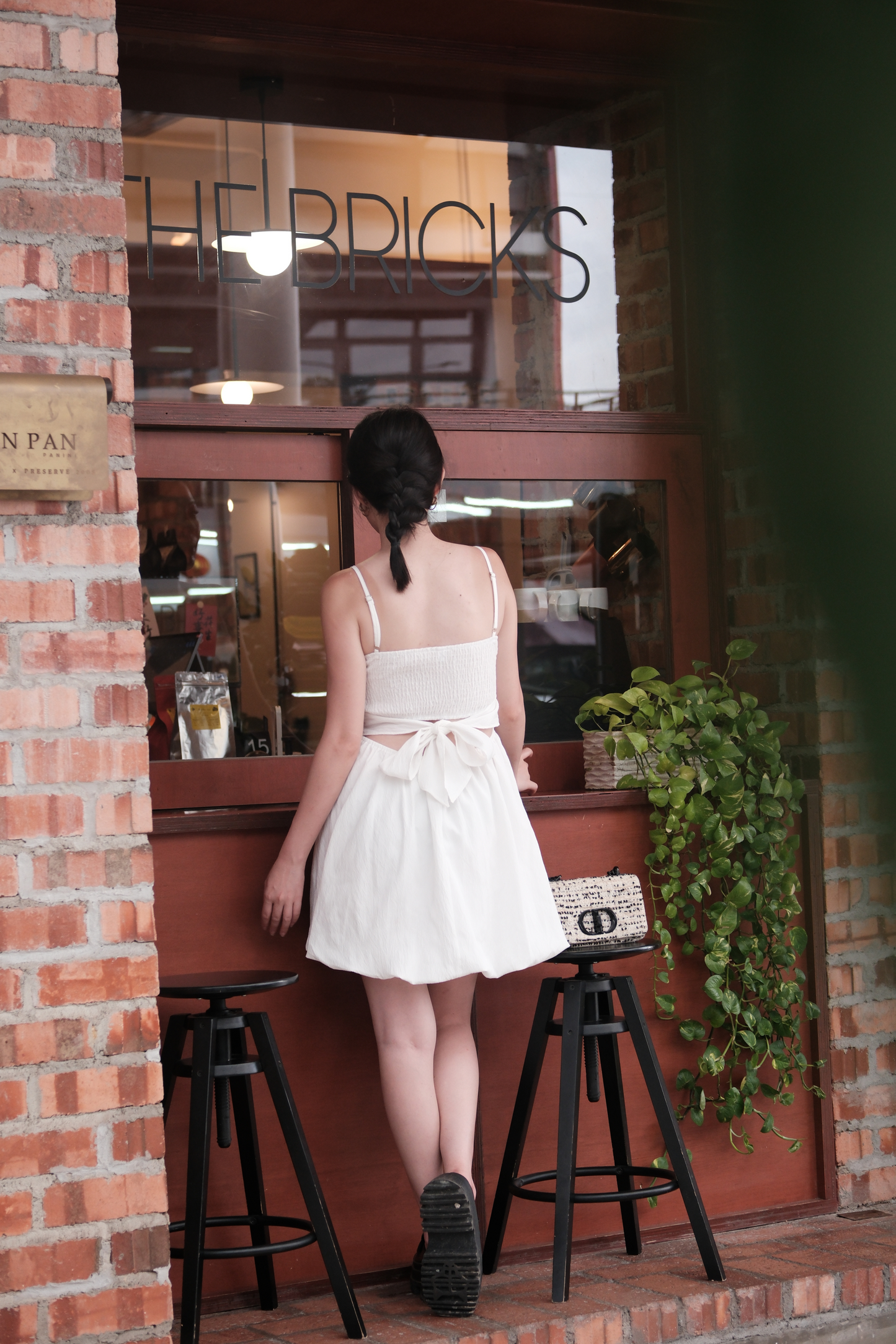 Élise Ribbon-Back Mini Dress in White