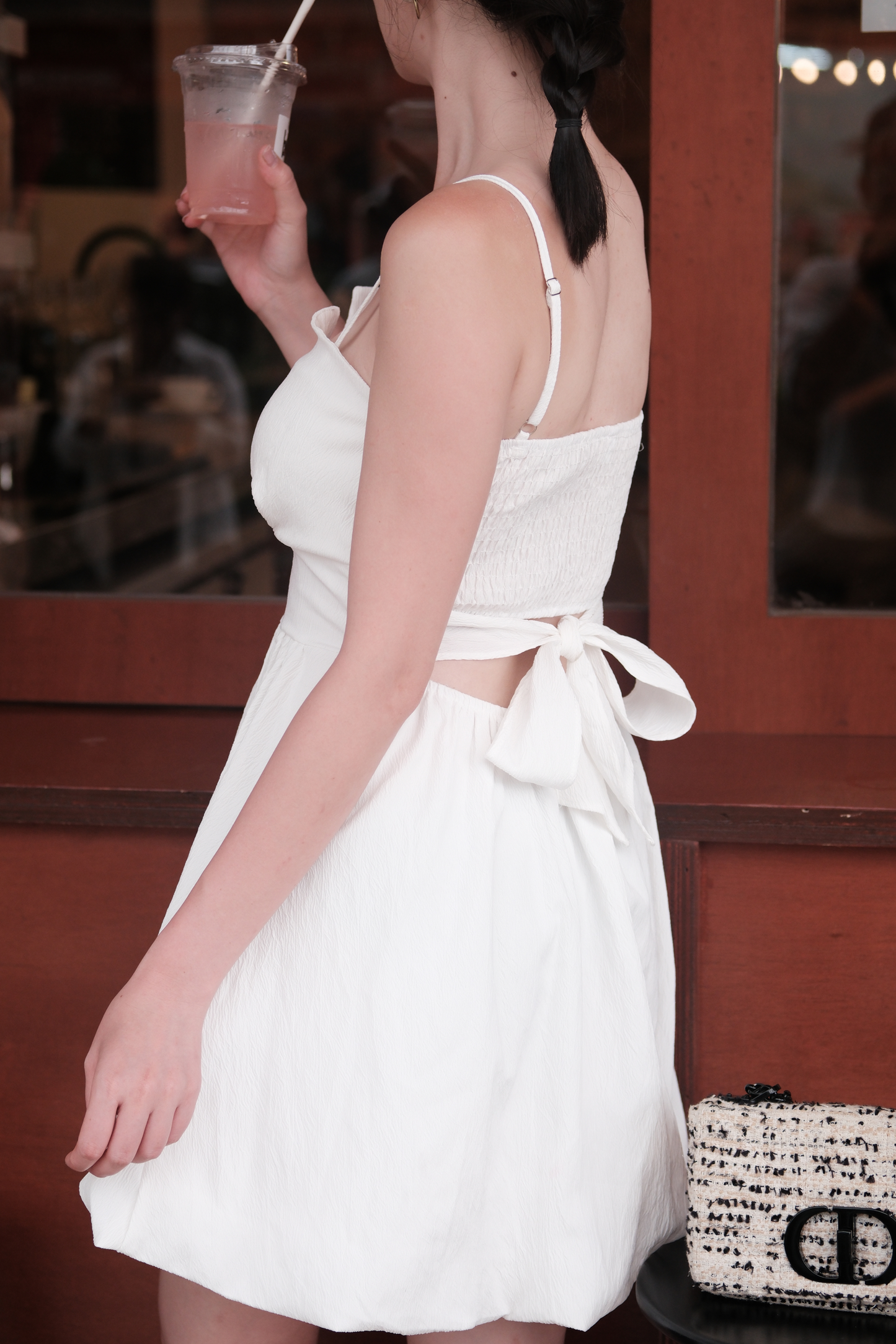 Élise Ribbon-Back Mini Dress in White