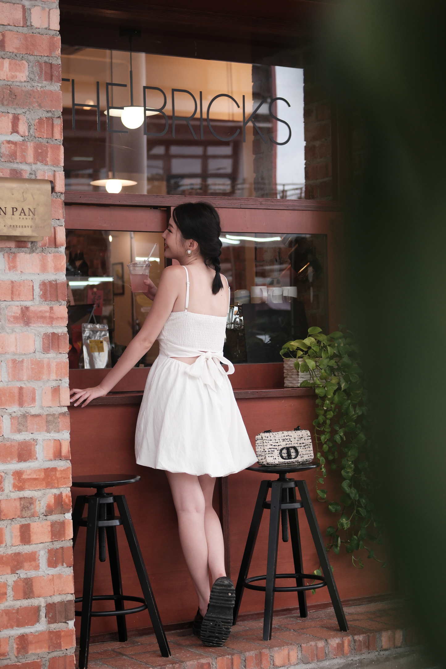 Élise Ribbon-Back Mini Dress in White