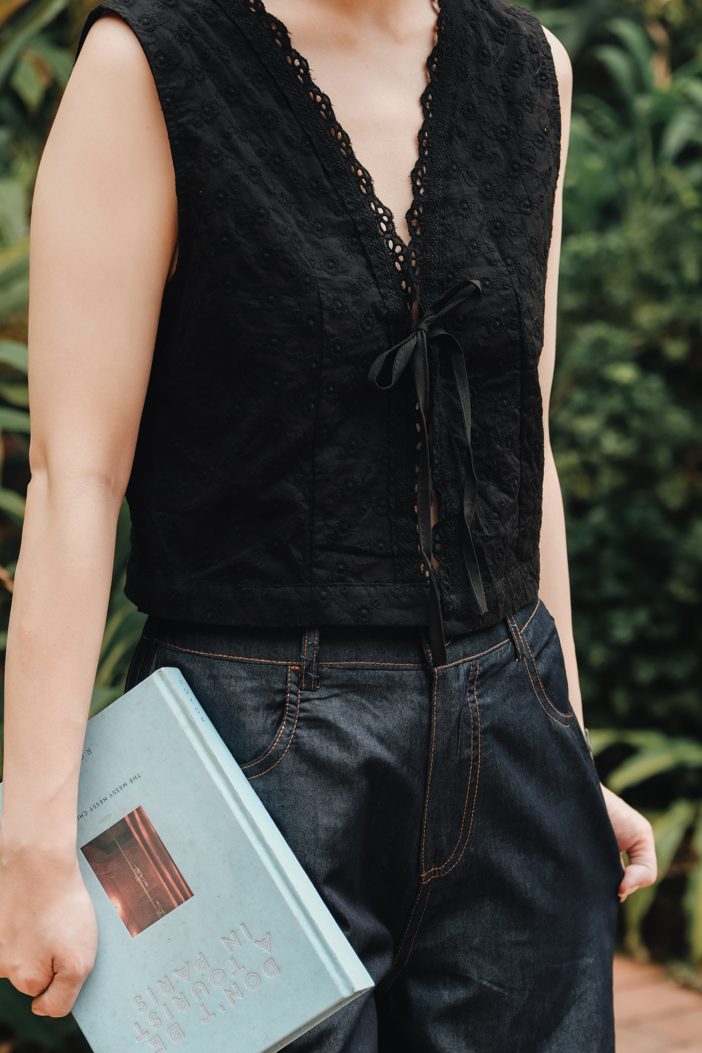 Celeste Lace Tie-Front Top in Black