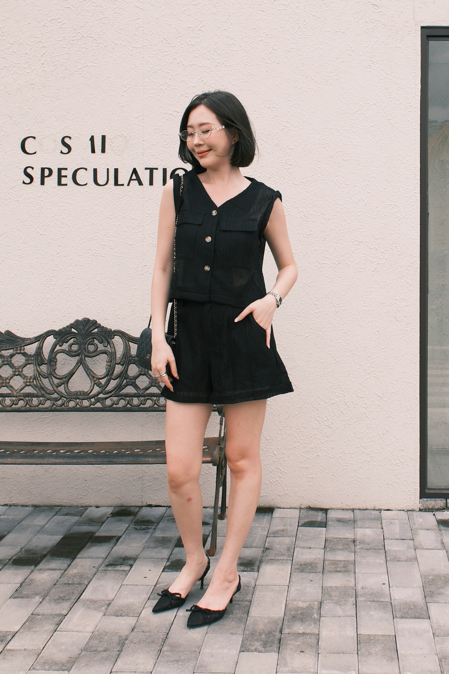 Noa Crochet Twinset in Black