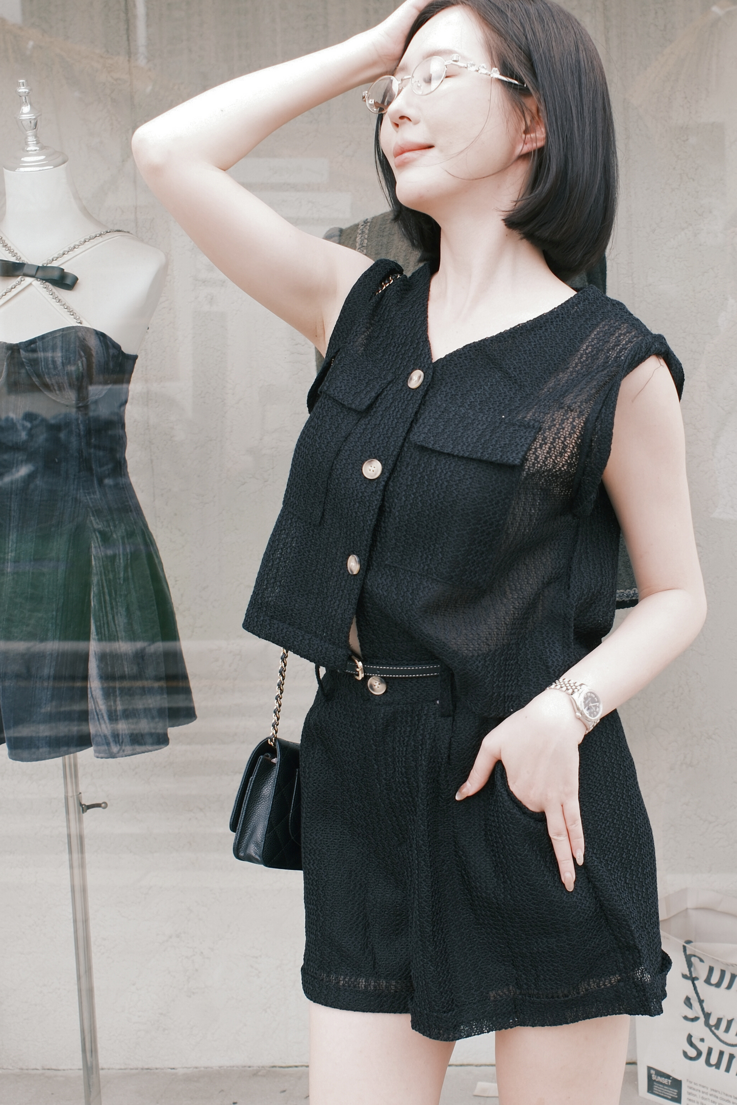 Noa Crochet Twinset in Black