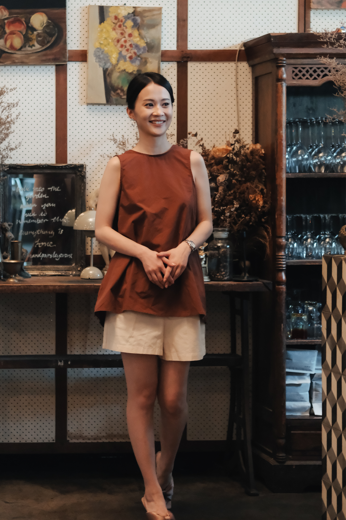 Inès Draped Back Knot Top in Coffee